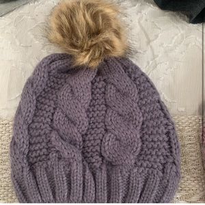 Purple beanie with puff